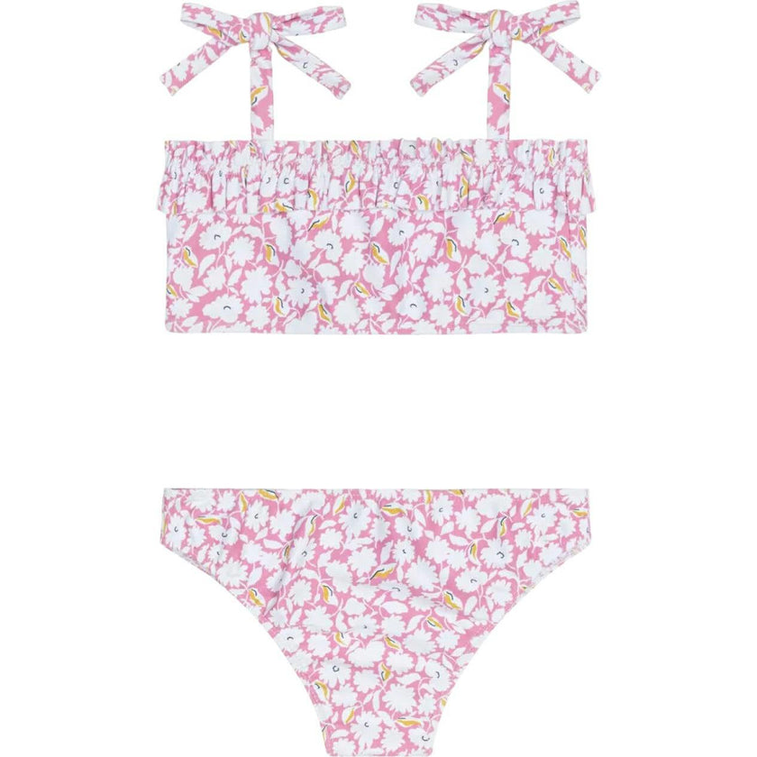 girls blush bloom ruffle bandeau bikini with tie straps