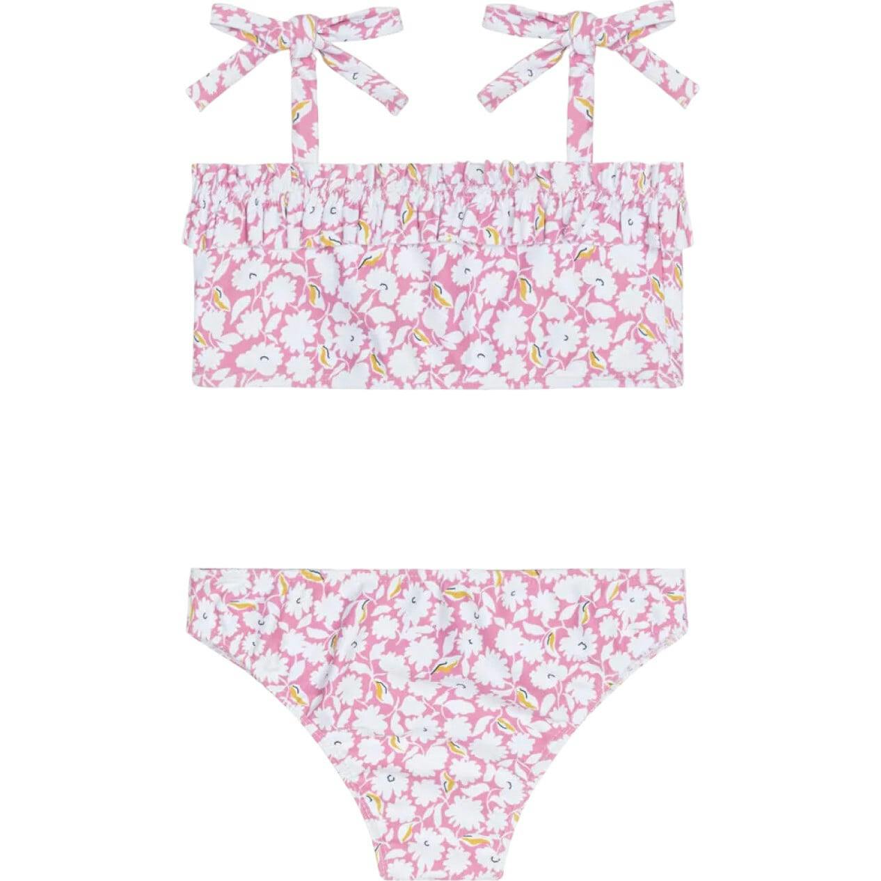 girls blush bloom ruffle bandeau bikini with tie straps