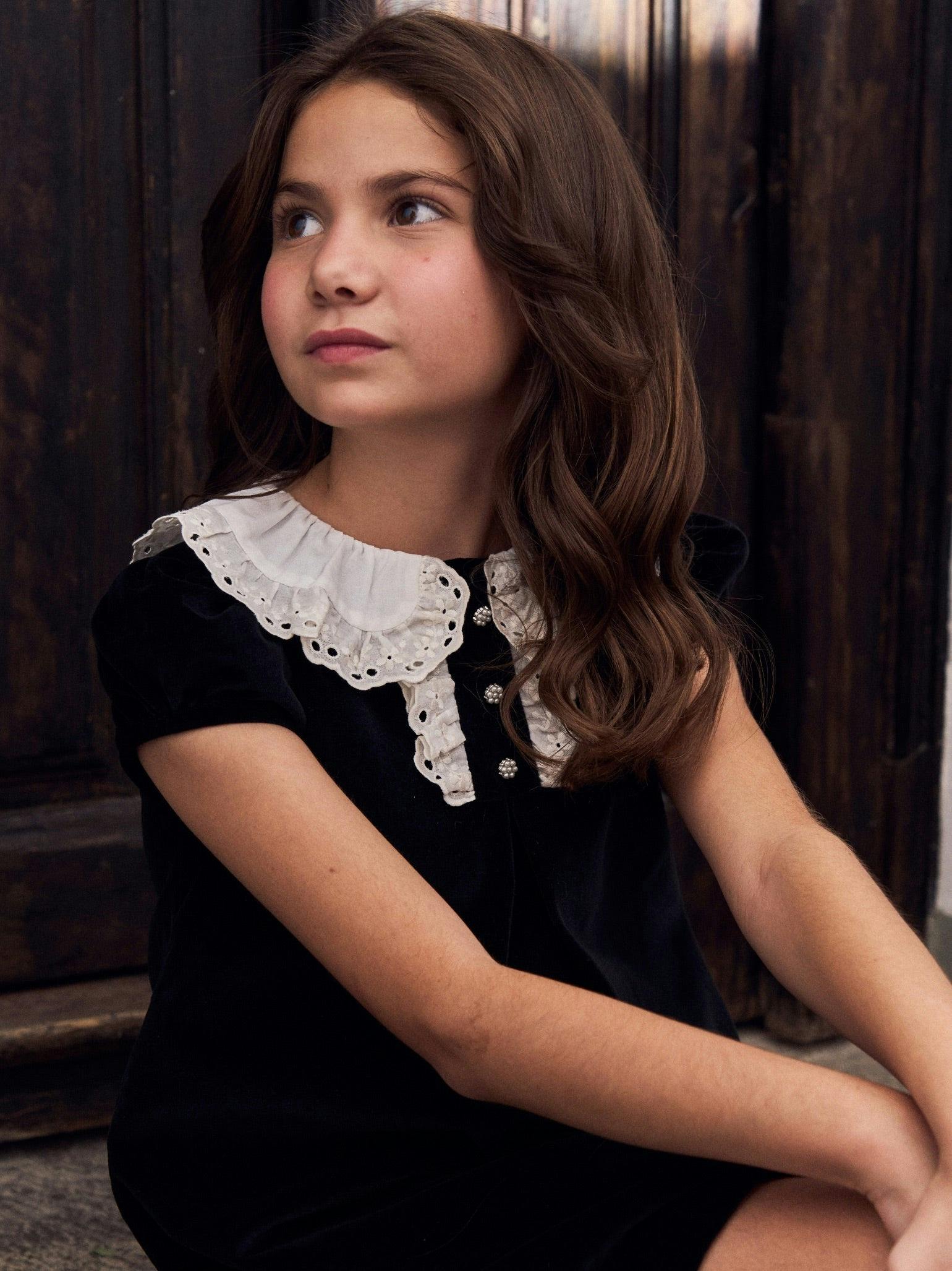 Black Clara Velvet Girl A-Line Dress