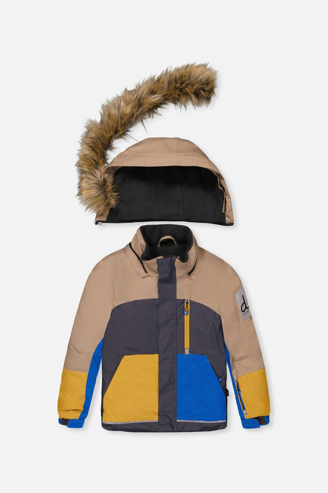 Two Piece Play Snowsuit Colorblock with Grey and Blue Dinosaur Print Pants