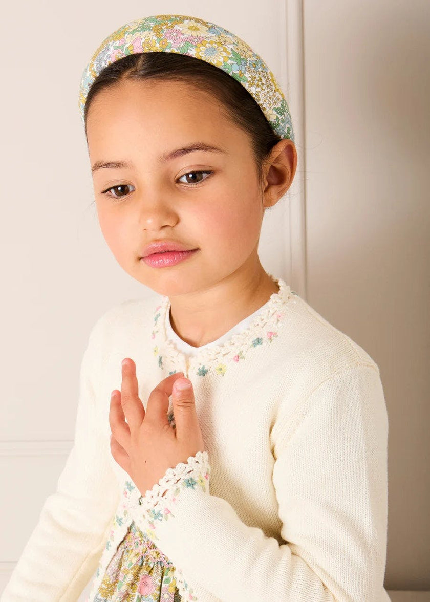 Wildflower Embroidered Openwork Detail Cotton Cardigan in Cream (18mths- 10yrs)