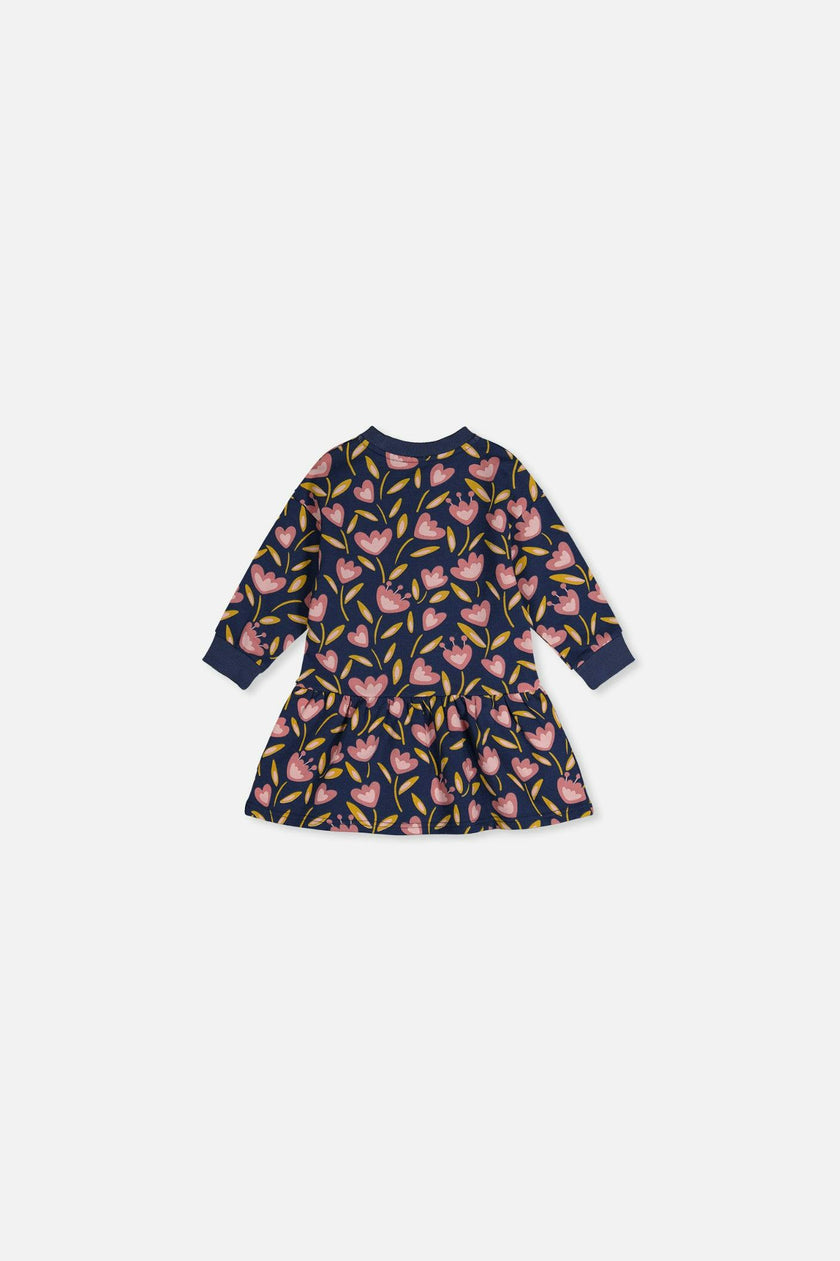 Baby French Terry Dress Blue Tulip Print