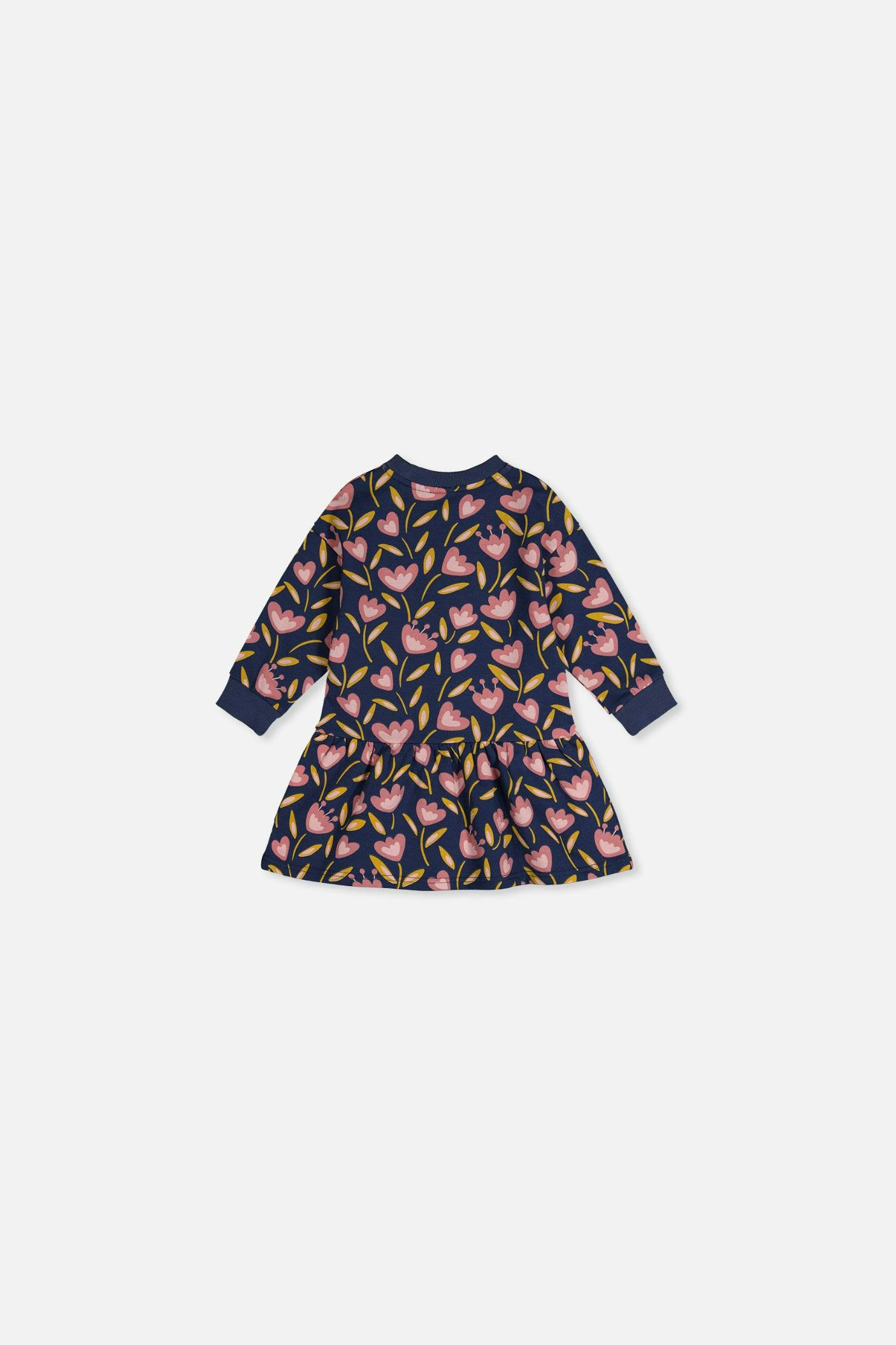 Baby French Terry Dress Blue Tulip Print