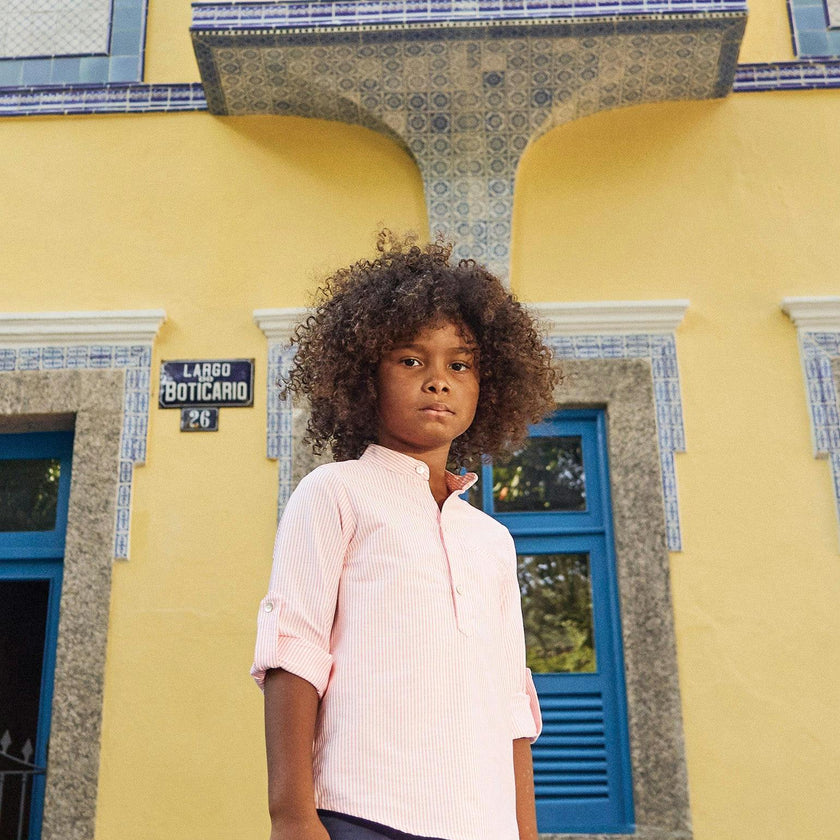 Orange Stripe Mateo Long Sleeve Boy Shirt