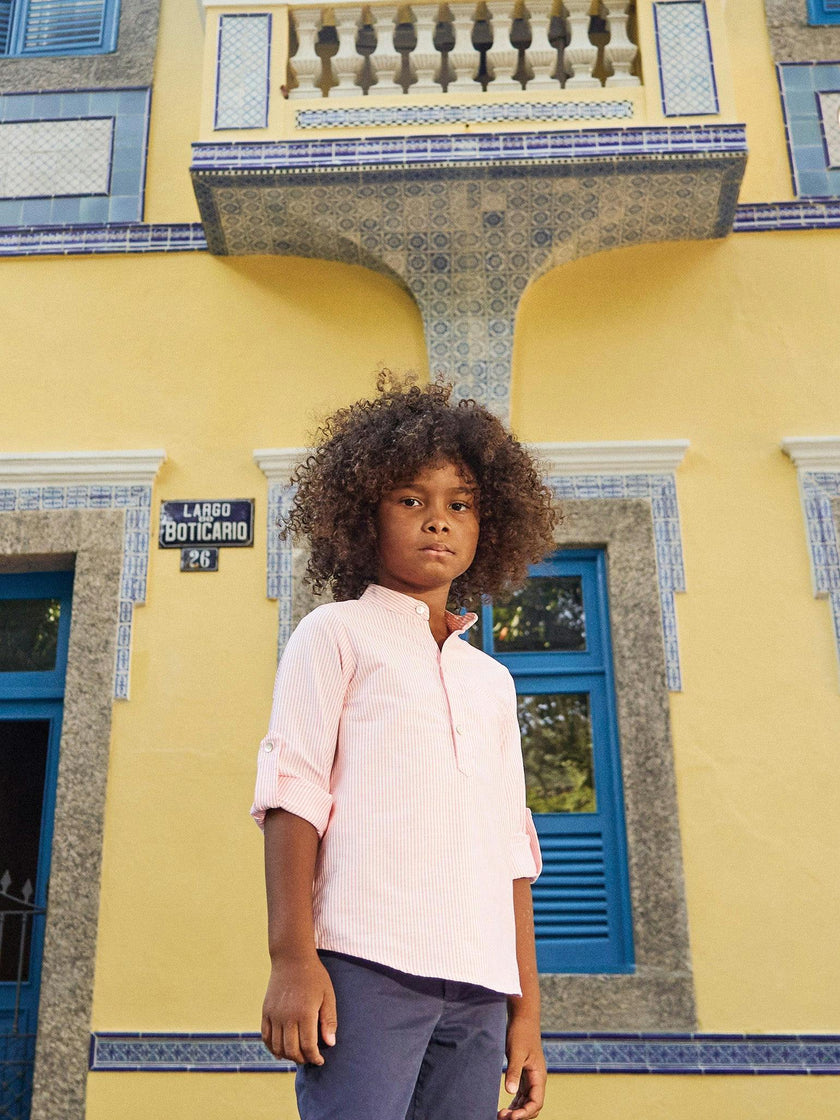 Orange Stripe Mateo Long Sleeve Boy Shirt