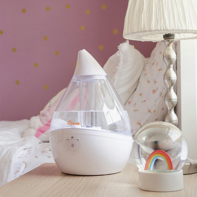 Crane .5 Gallon Drop 2.0 Cool Mist Humidifier for Nursery, With Night Light, Sound Machine