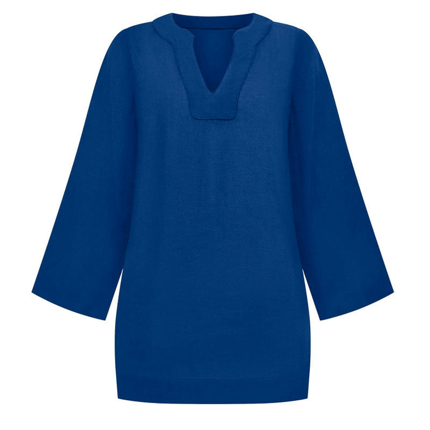 women's oyster blue linen tunic dress