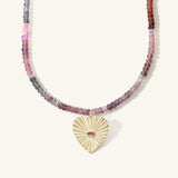 15" Plum Spinel with Pink Tourmaline Sunbeam Heart Choker