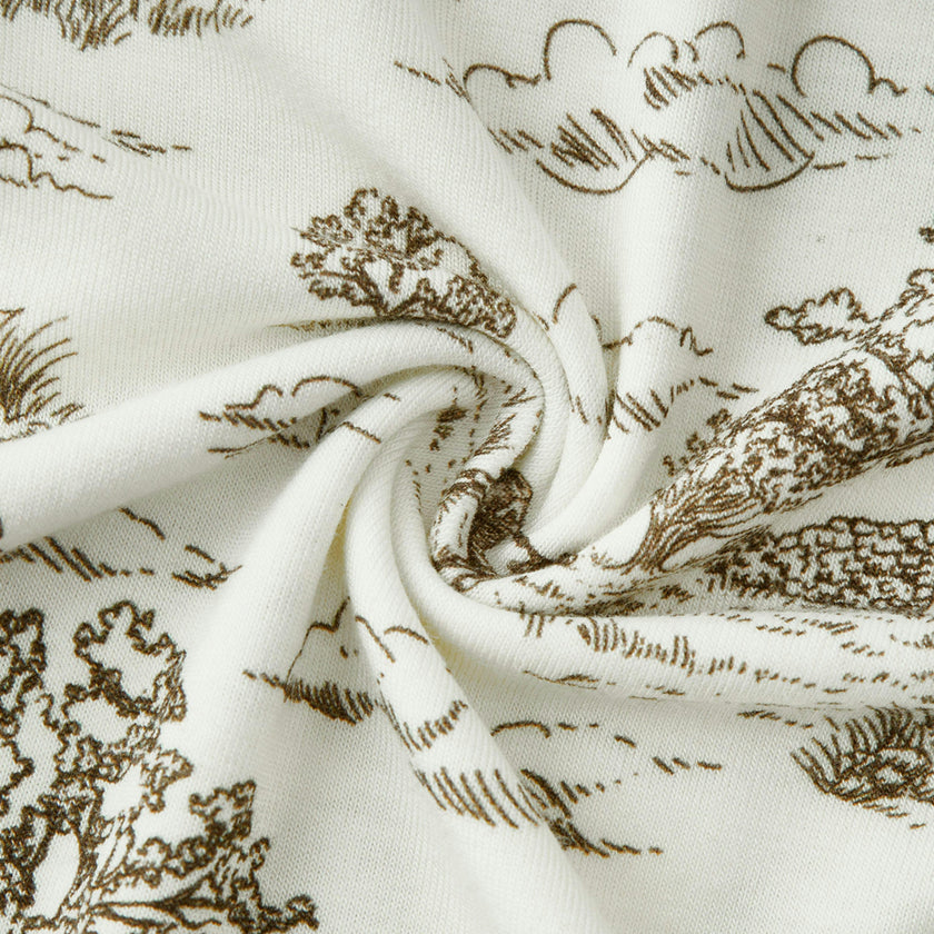 Country Toile Luxe Stretch Ruffle Footed Romper
