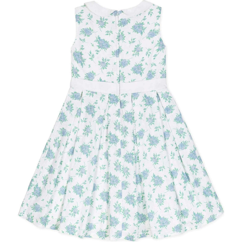 Linen Sleeveless Peter Pan Collar Tea Dress with Waist Sash, Blue