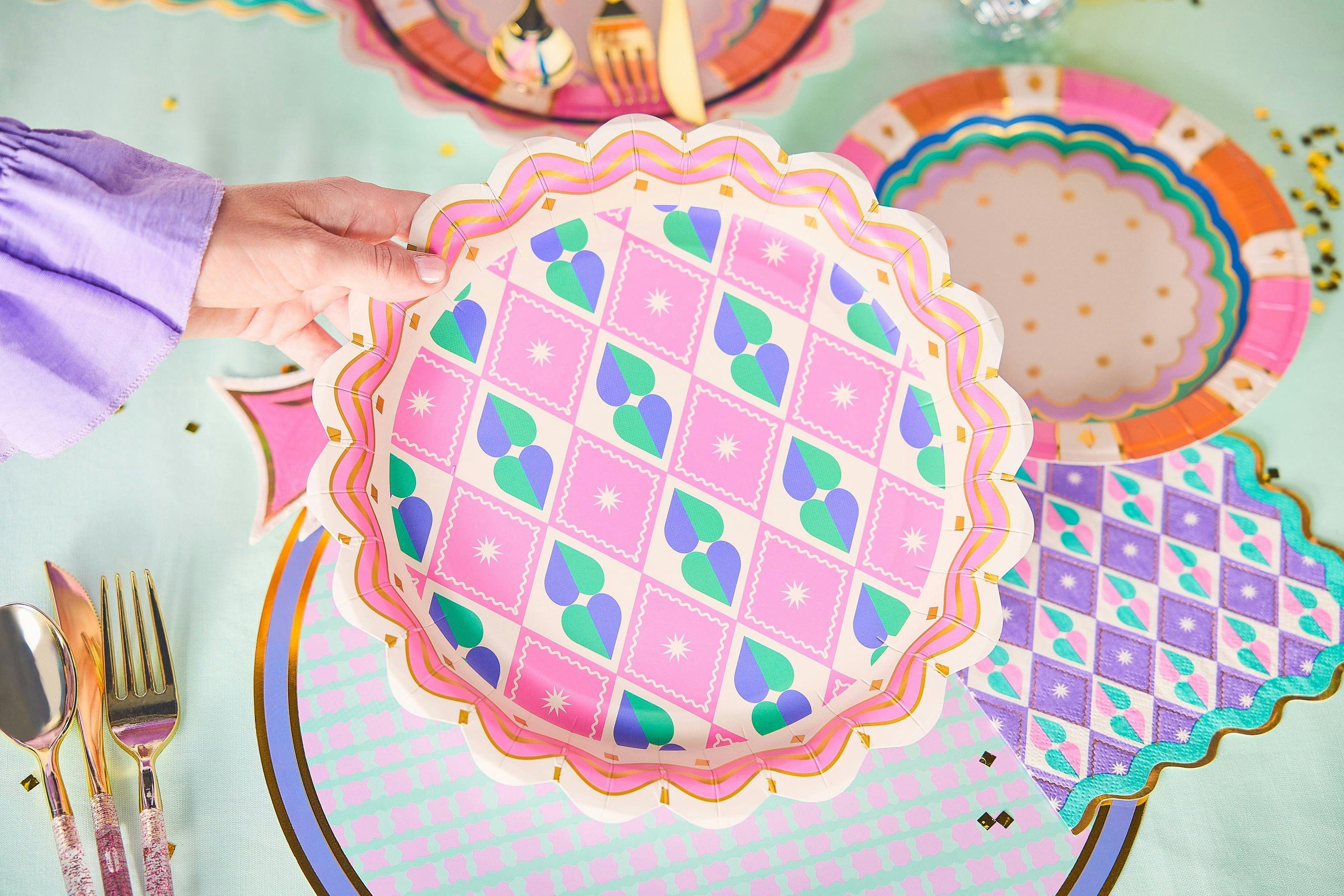 Packed Party Circus Soiree Dinner Plates 10ct - Gold Foil Colorful Party Dinner Plates, 10 Inch, 400 GSM for Circus and Carnival Celebrations