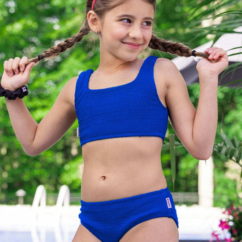 Fay Crinkle Tankini Two Piece Swimsuit - Blue