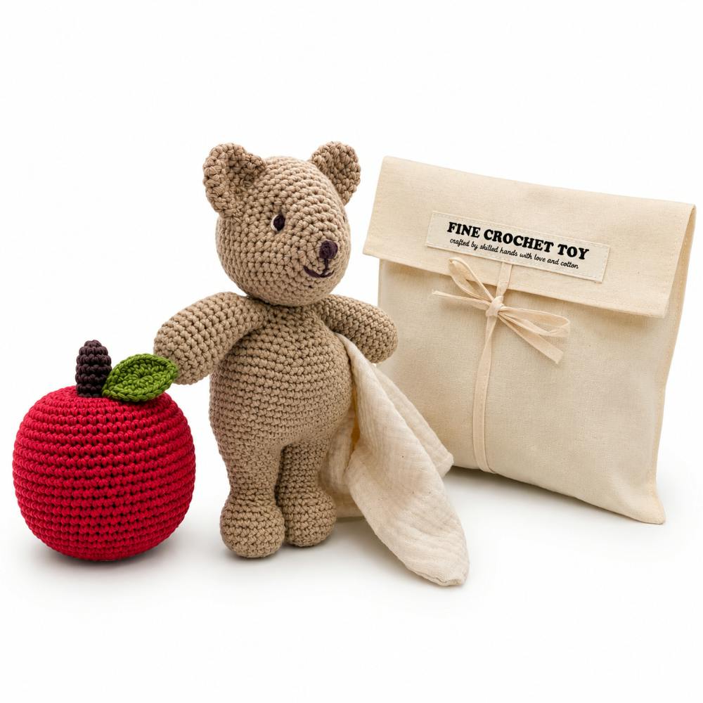 Apple & Teddy Gift Box 🐻🍎 100% organic cotton doll lovey and rattle