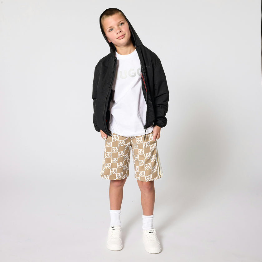 Hugo Kids Beige Shorts for Boys with All-Over Logo Print