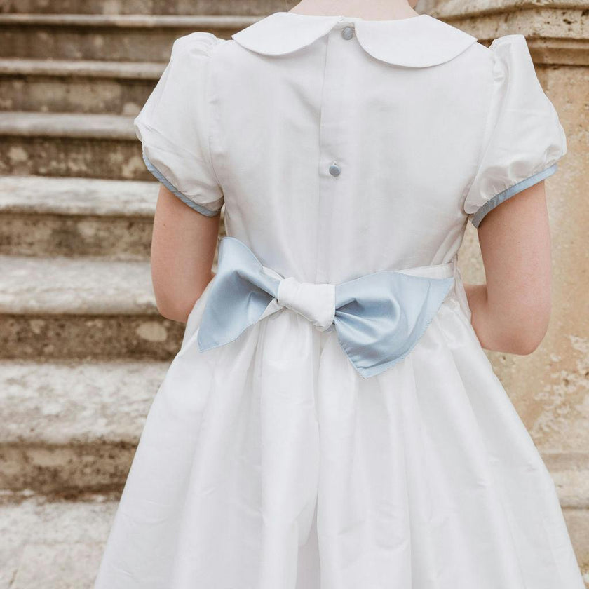 Bagatelle White/Blue Silk Handmade Smocked Dress