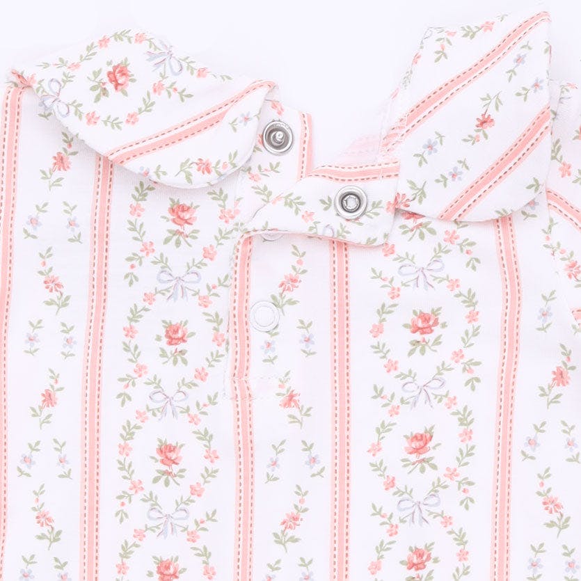 Marnie Rosebud Stripe - Smocked Peter Pan Snap Footie
