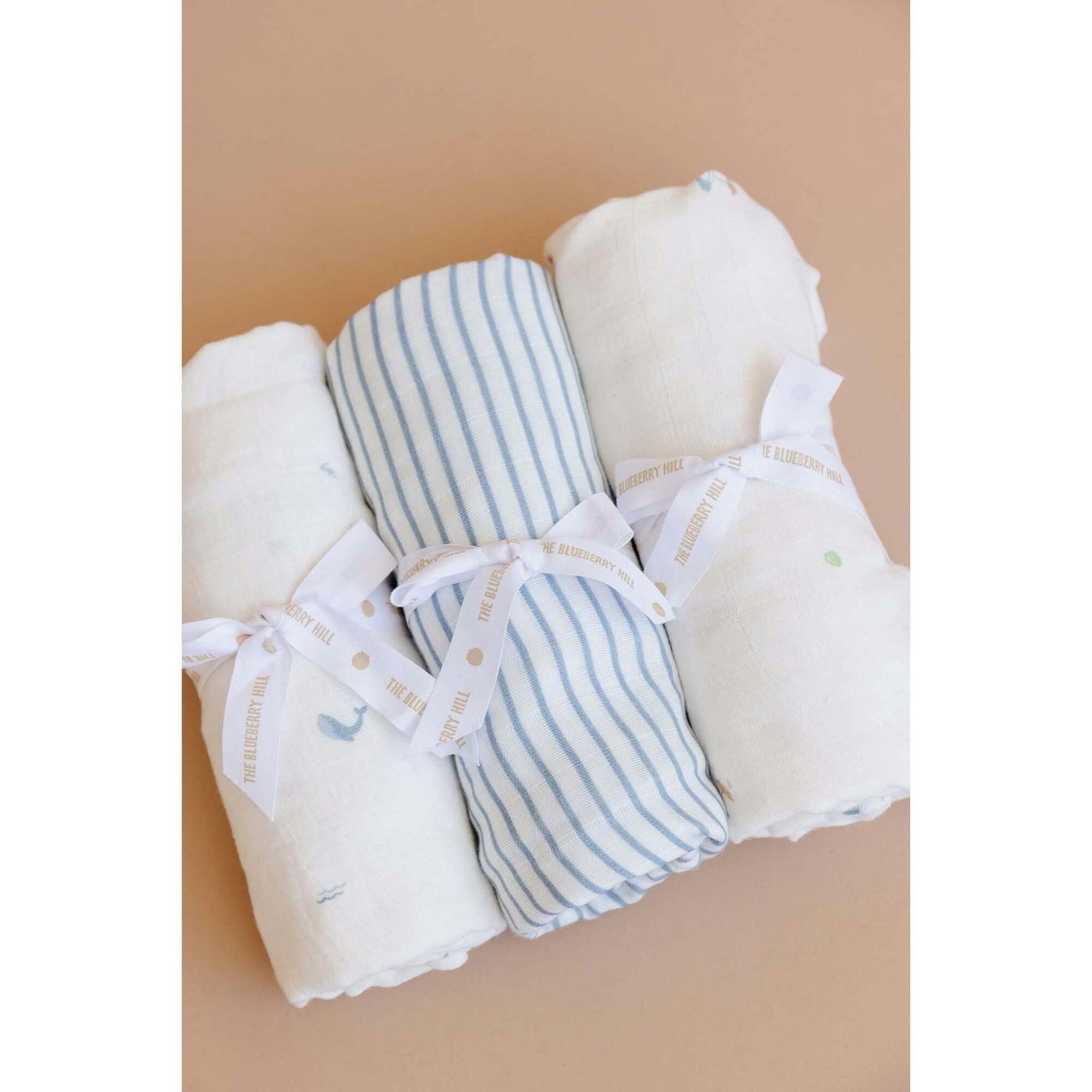 Blue Stripe Swaddle and Henry Bear Plush Toy Set