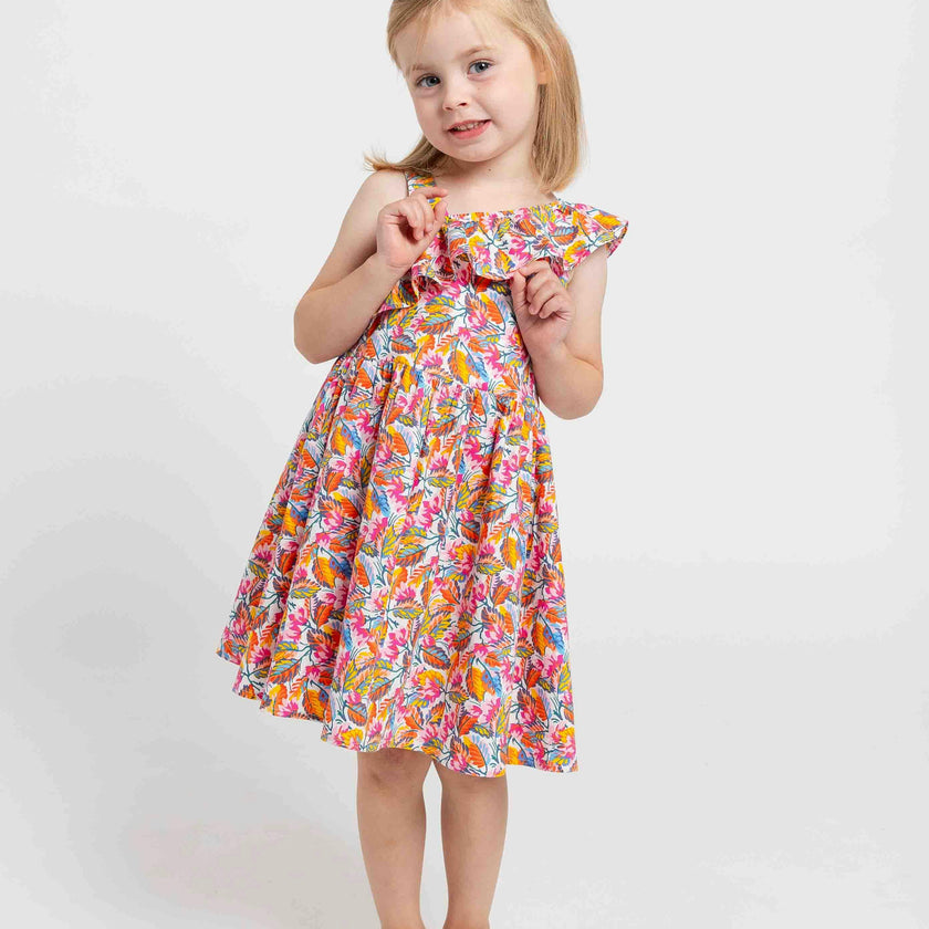 Leaf Print One Shoulder Dress