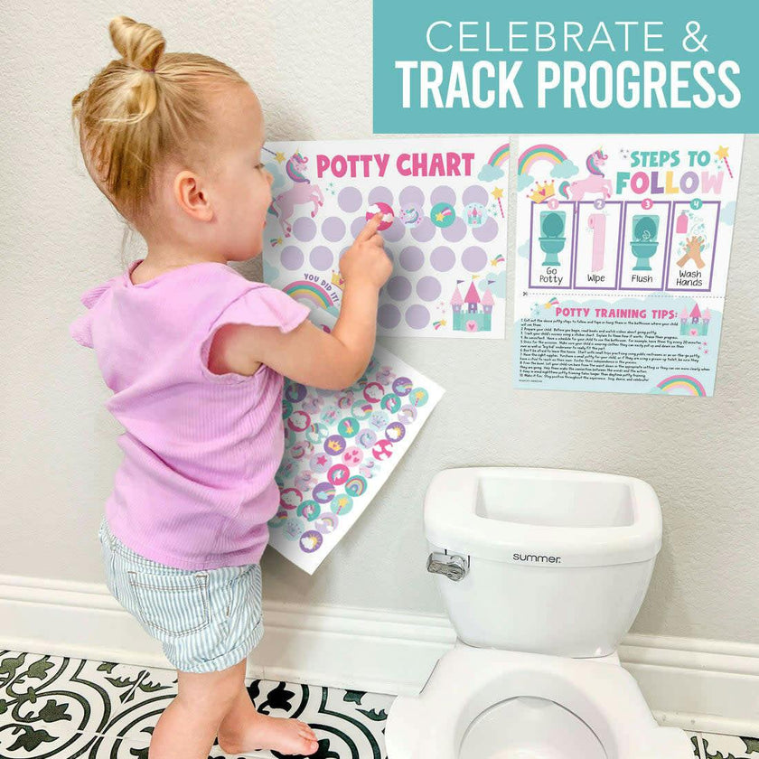 10-Piece Potty Training Charts & 6-Piece Bathroom Wall Art Decor Prints