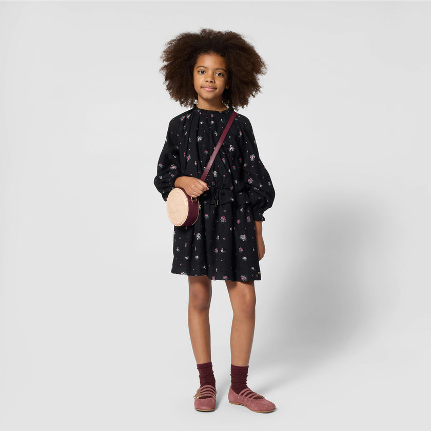 Black Floral Crepe Dress