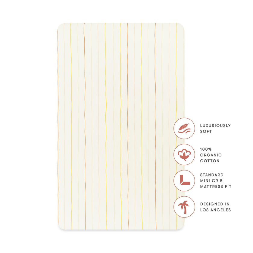Mini Crib Sheet in GOTS Certified Organic Brushed Cotton in Ivory with Warm Multi-Color Stripes