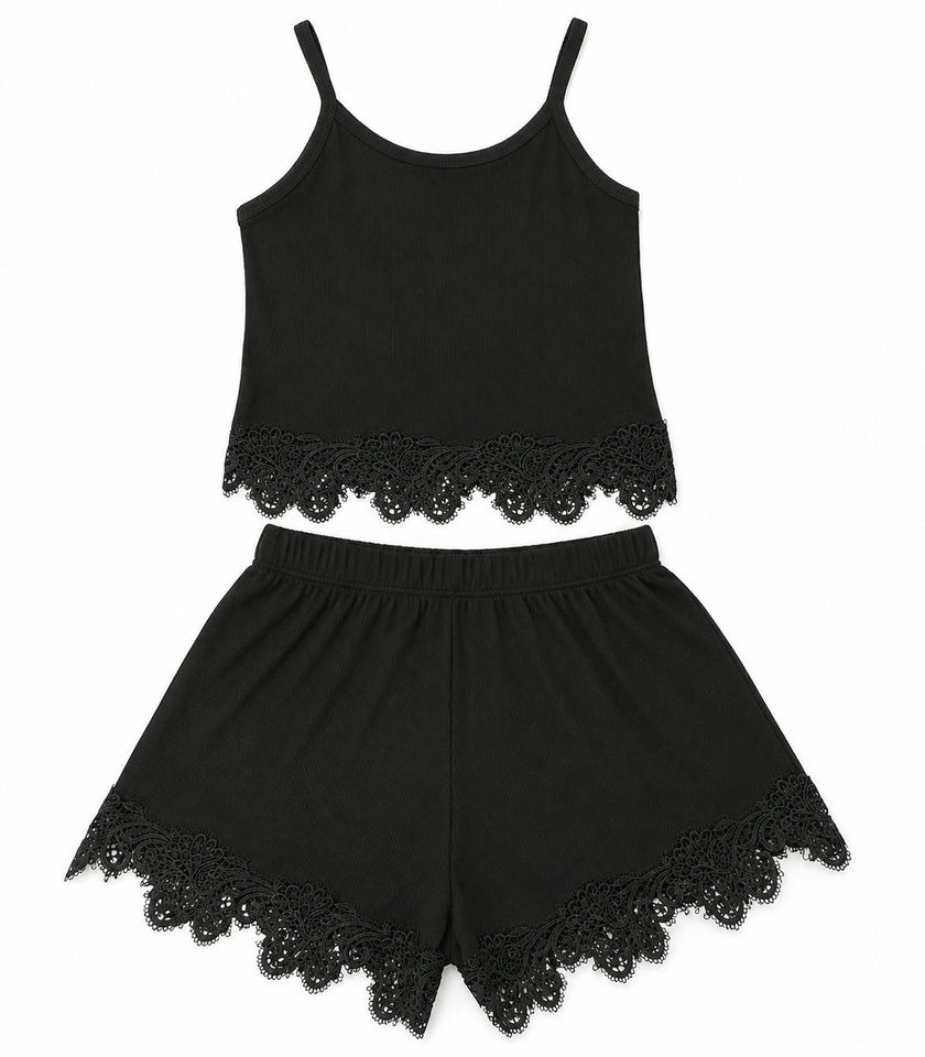 Girls Lace Bottom Cami and Shorts Set