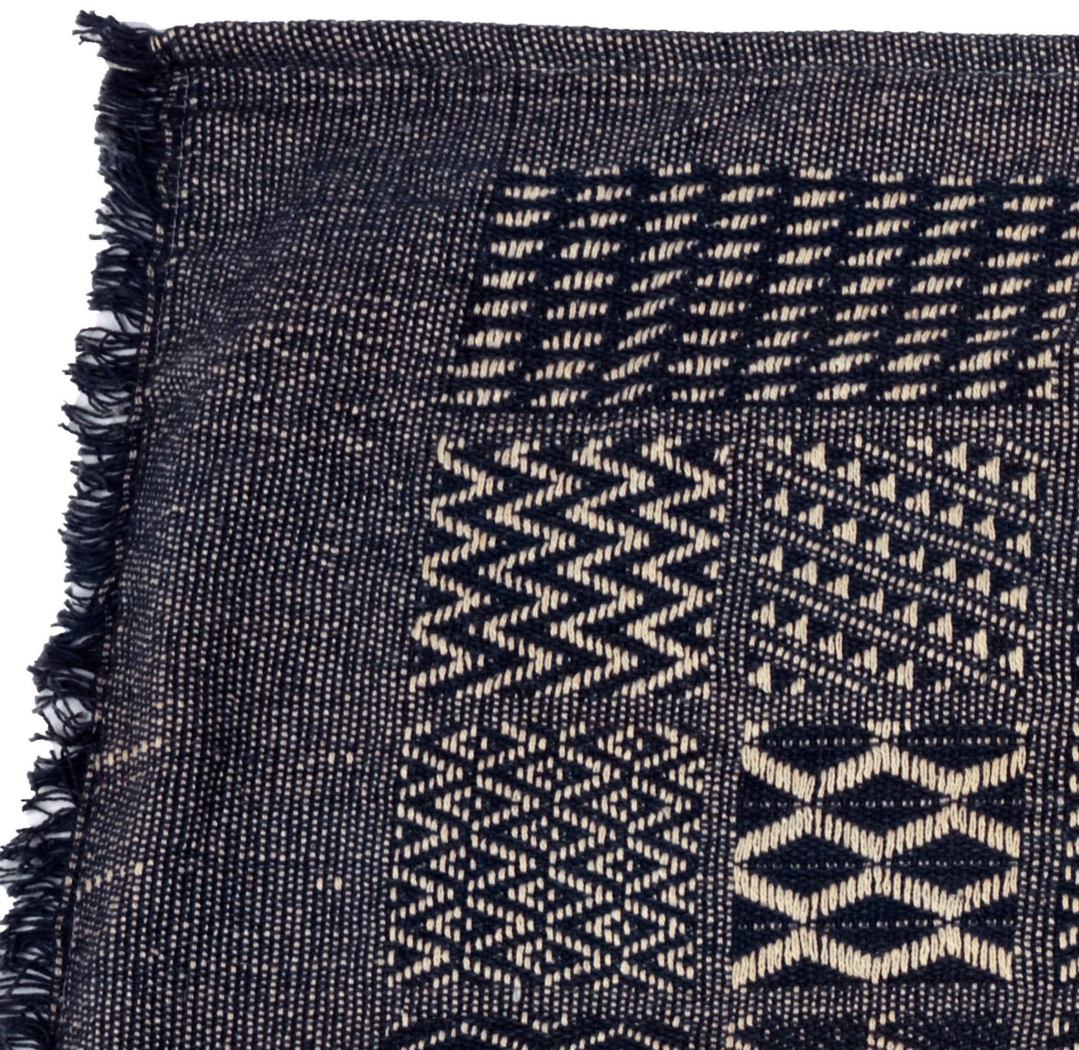 Artisan Hand Loomed Cotton Table Runner - Indigo Blocks - 18