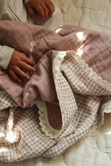 Mauve Solids + Gingham QUILTED 6 Layer Gauze Blanket
