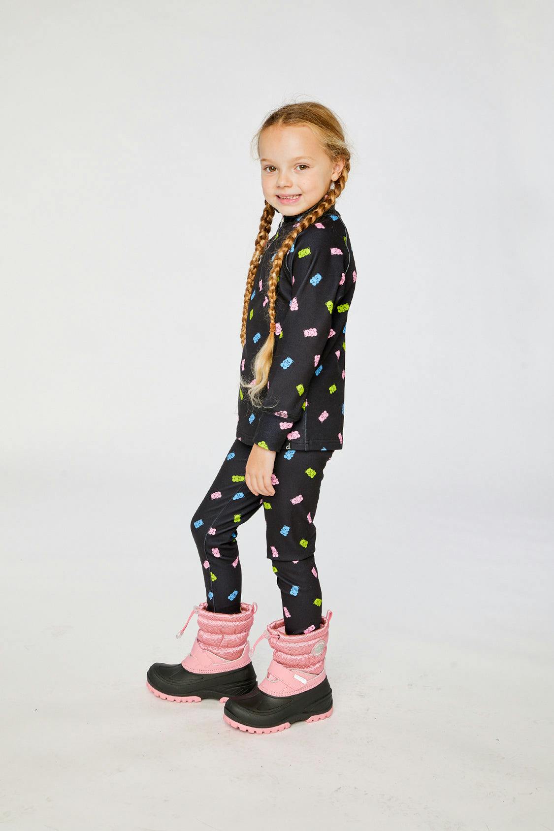 Two Piece Thermal Underwear Black Printed Gummy Bears