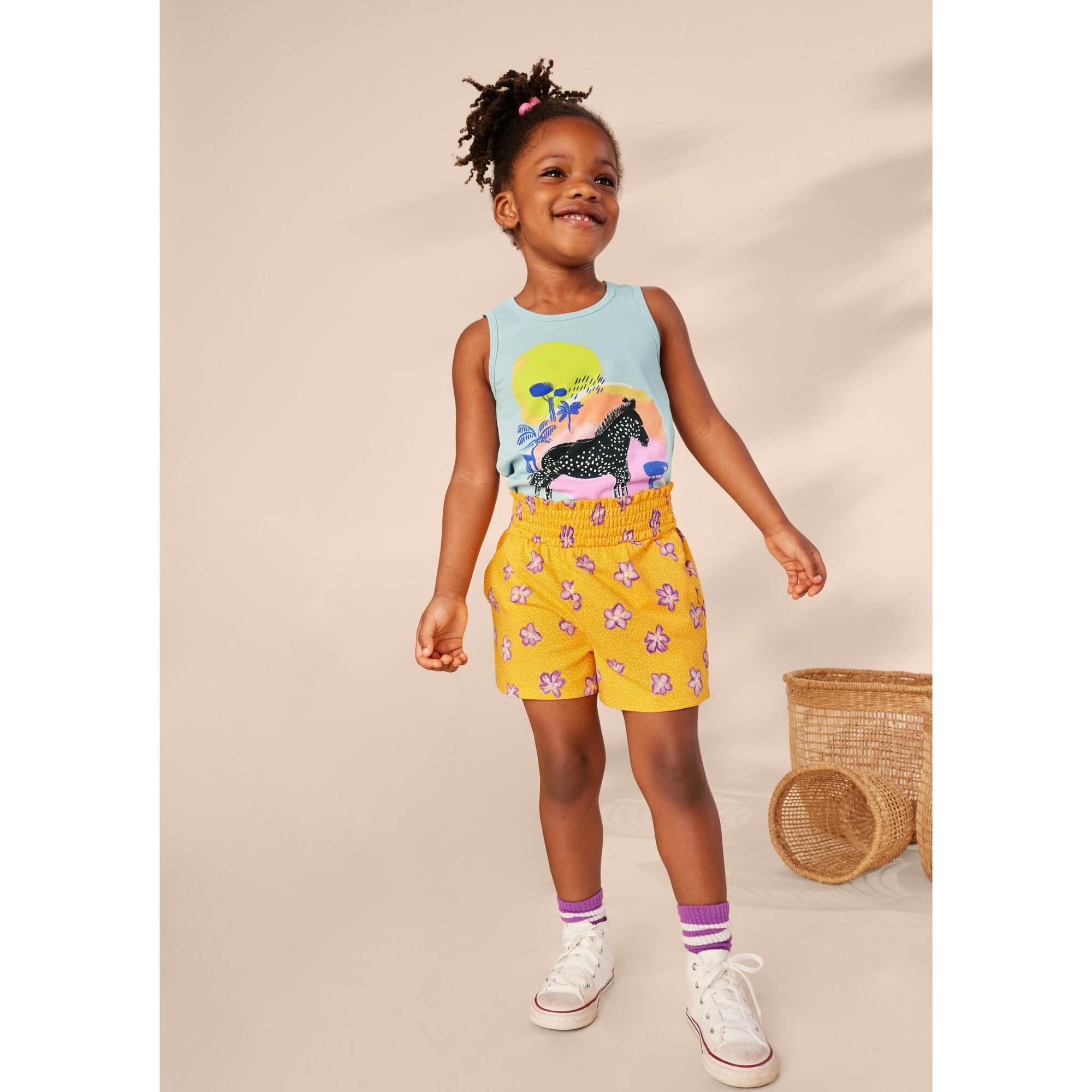 Paperbag Smocked High-Waist Mid-Thigh Shorts, Purple