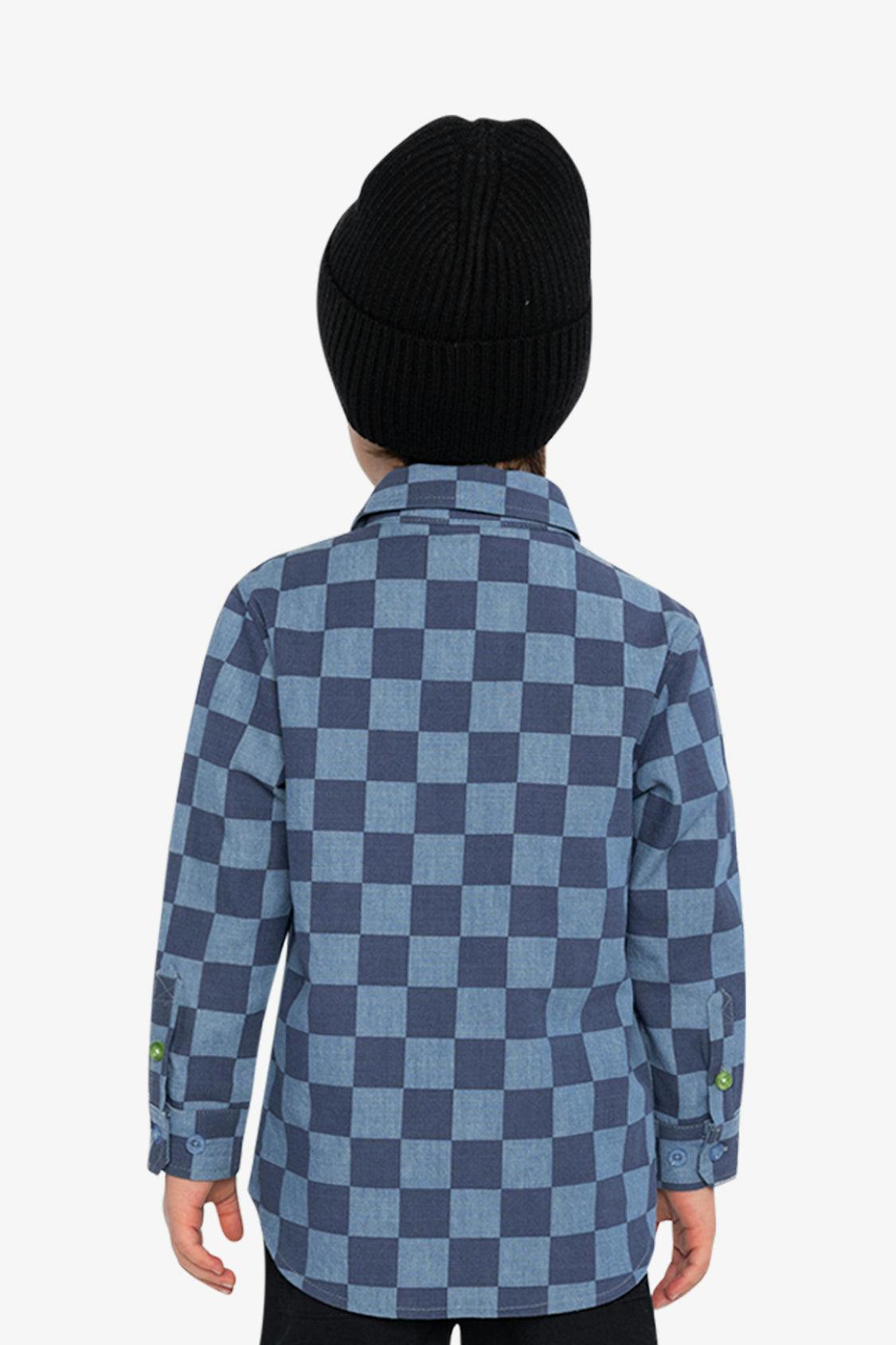 Chambray Shirt Blue Checkered Print