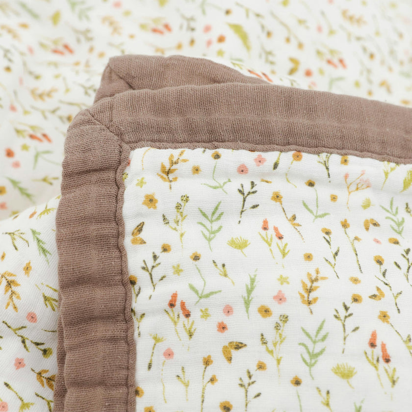 Organic Cotton Muslin Quilted Throw - Floral Field