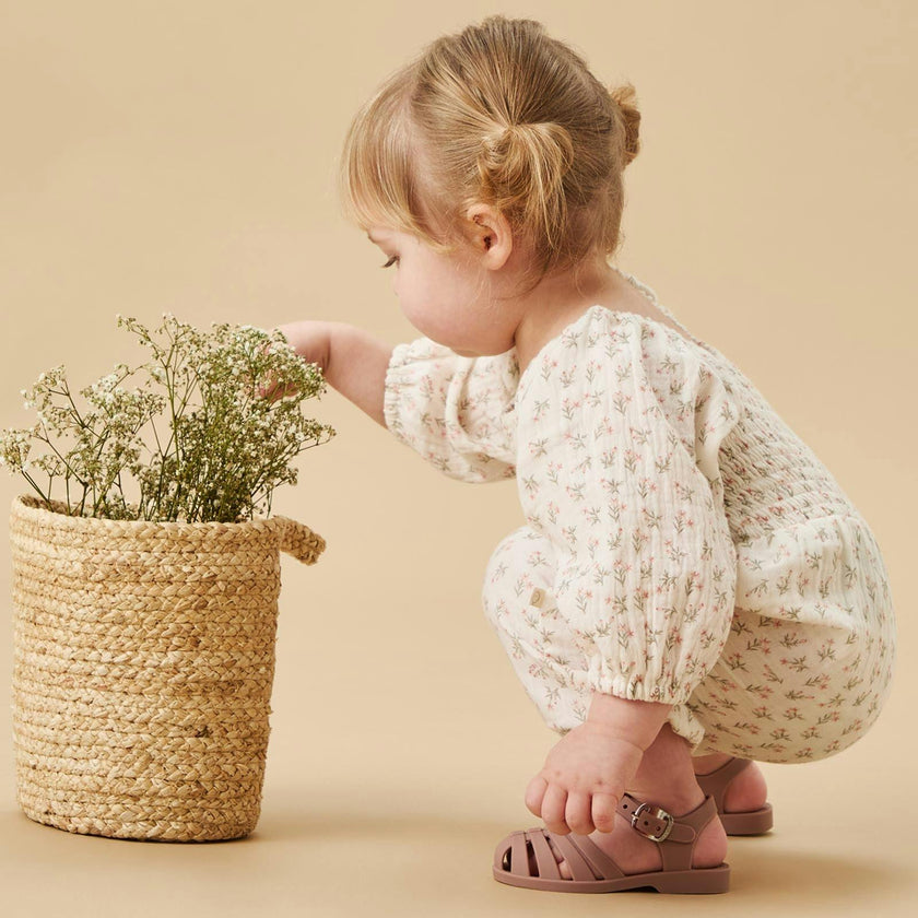 Floral Muslin Smocked Jumpsuit, Cream