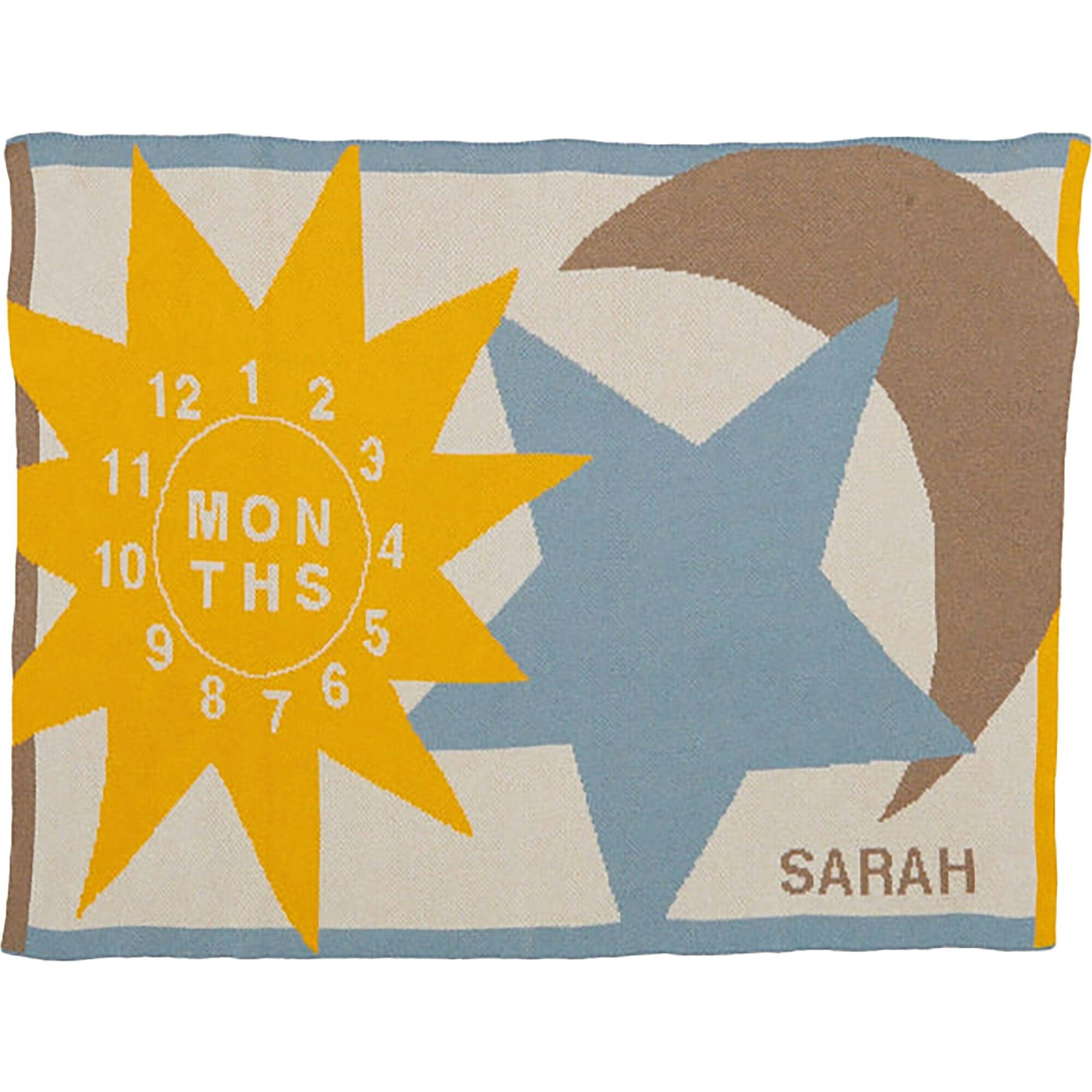 Custom Personalized Baby Sustainable Knit Throw Blanket - Sun Moon Stars Milestone