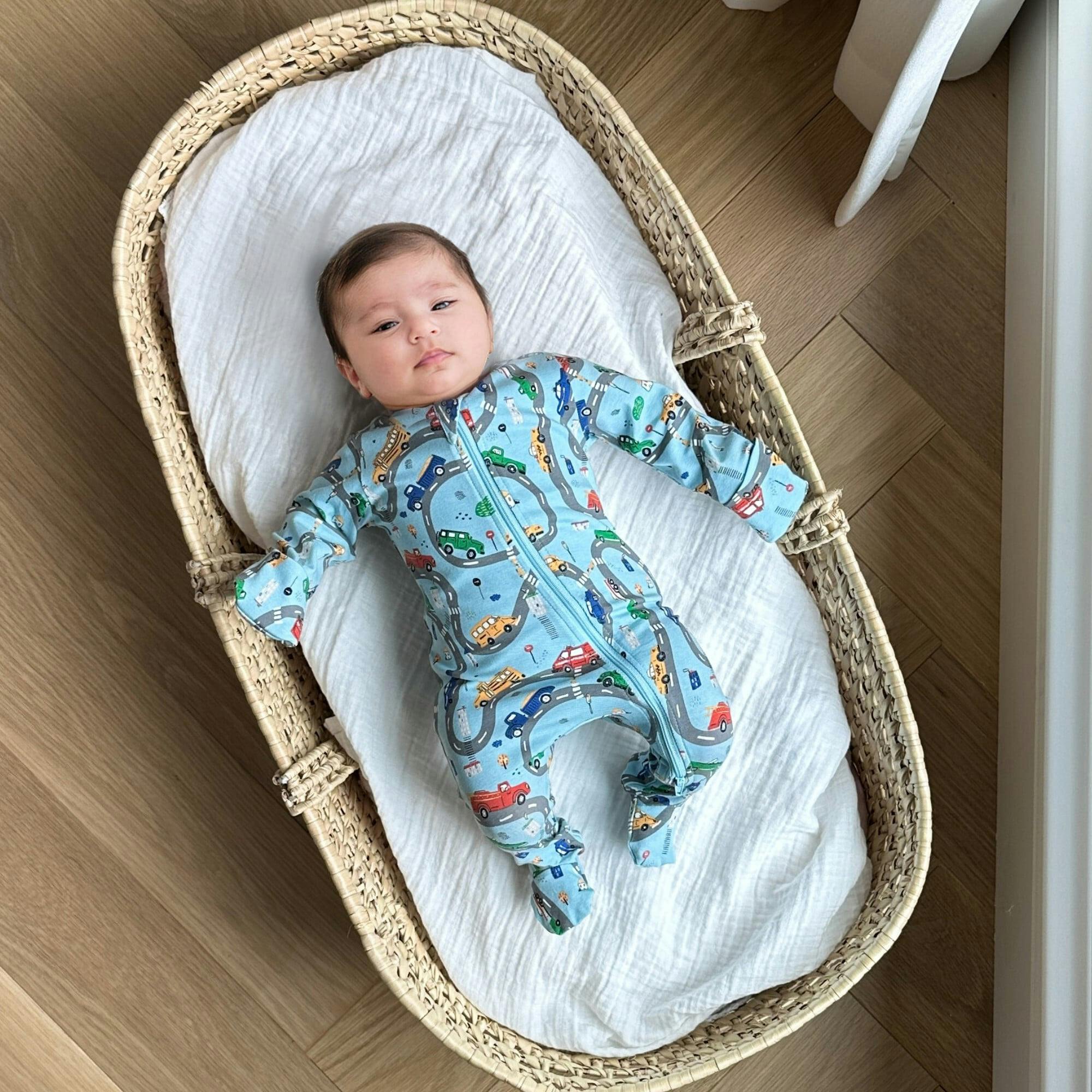Print Zipped Long Sleeve Footed Onesie