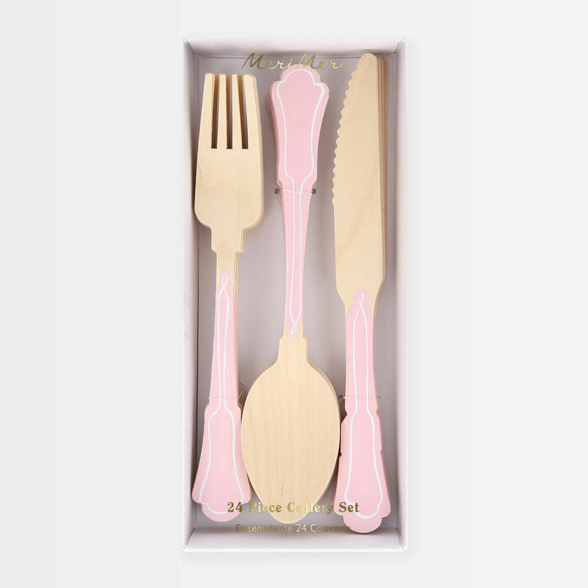 Elegant Pink Wooden Cutlery Set