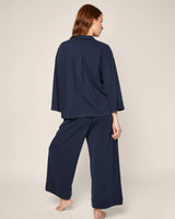 The Olivia Wide Leg Pima Pajama Set in Navy