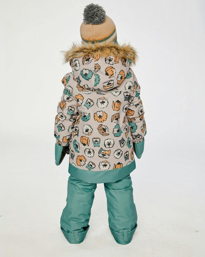Two Piece Discover Snowsuit Beige Printed with Dogs