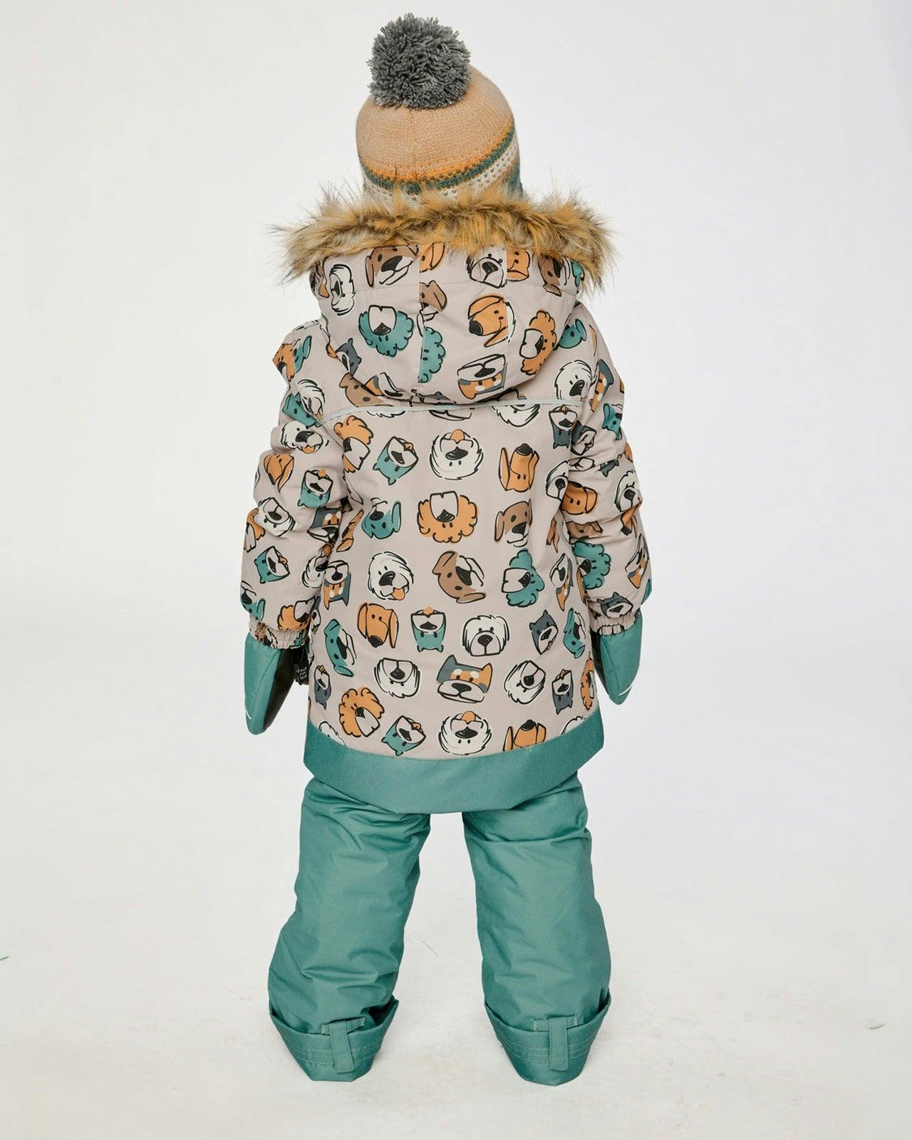 Two Piece Discover Snowsuit Beige Printed with Dogs