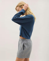 Womens Relaxed Crop Long Sleeve Tee - Pigment Dye Jersey - Moonlit Ocean