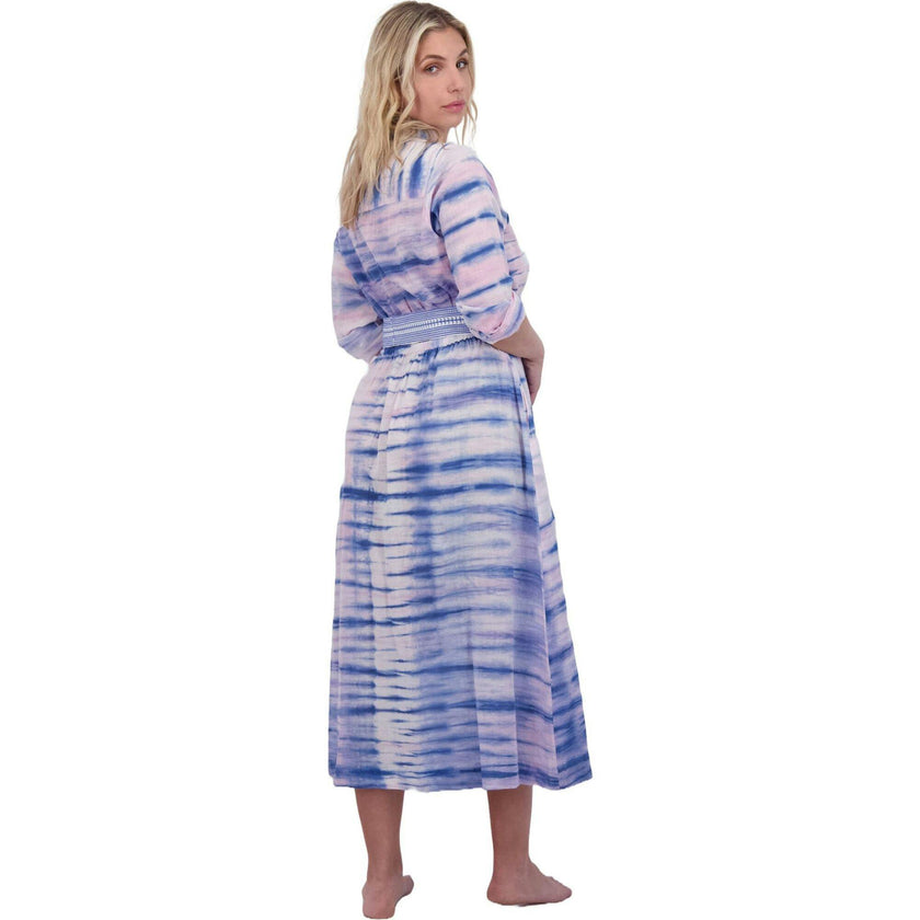 Anais Women's Button Front Shirtdress Rose Lapis Blue Shibori, Pink