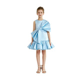 Blue Dahlielle Satin Bow Dress