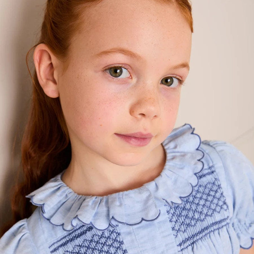 Smocked Peplum Scallop Collar Blouse in Blue (2-12yrs)