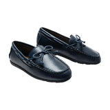 Navy Faux Leather Laced Loafers