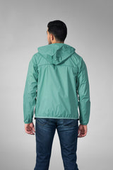 Moss green full zip packable Rain jacket and windbreaker