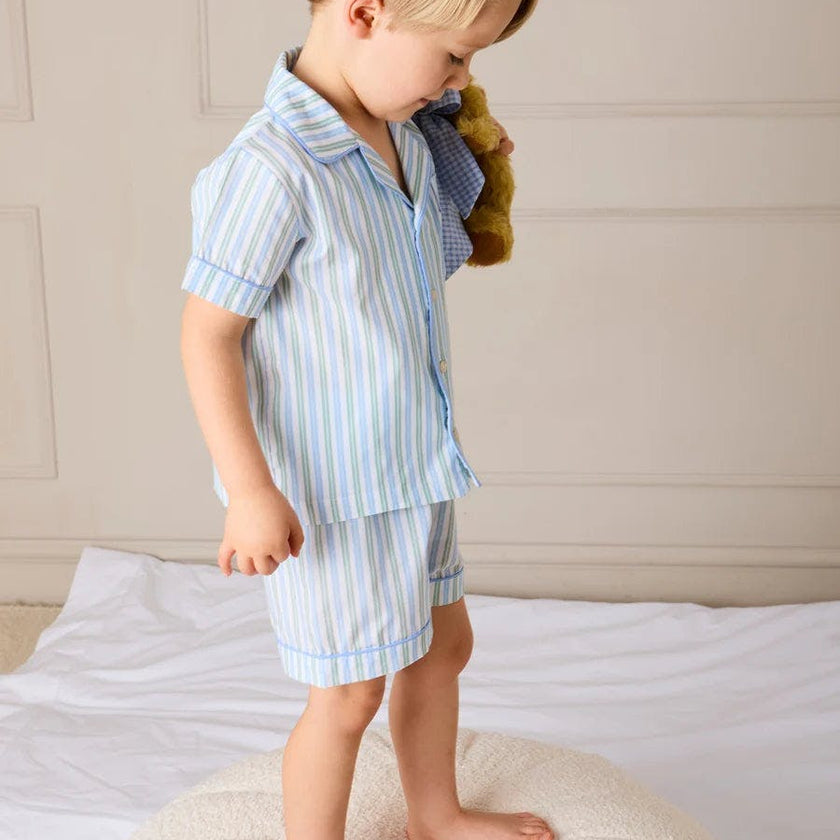 Winston Stripe Light Weight Short Sleeve Pyjamas in Green (18mths- 10yrs)