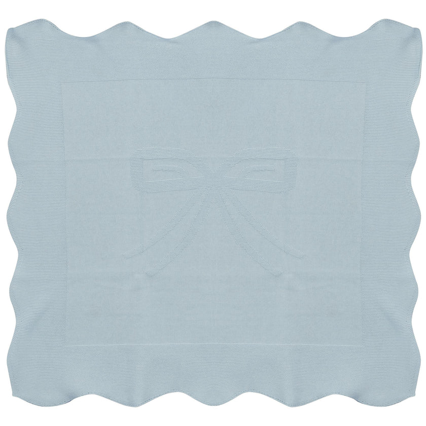 Bow Print Pointelle-Knit Scalloped-Edge Blanket