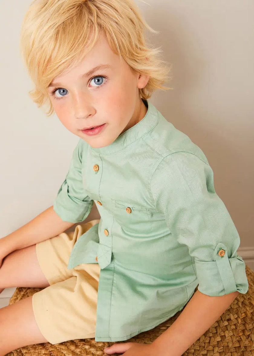 Plain Mao Collar Long Sleeve Shirt in Green (12mths-10yrs)