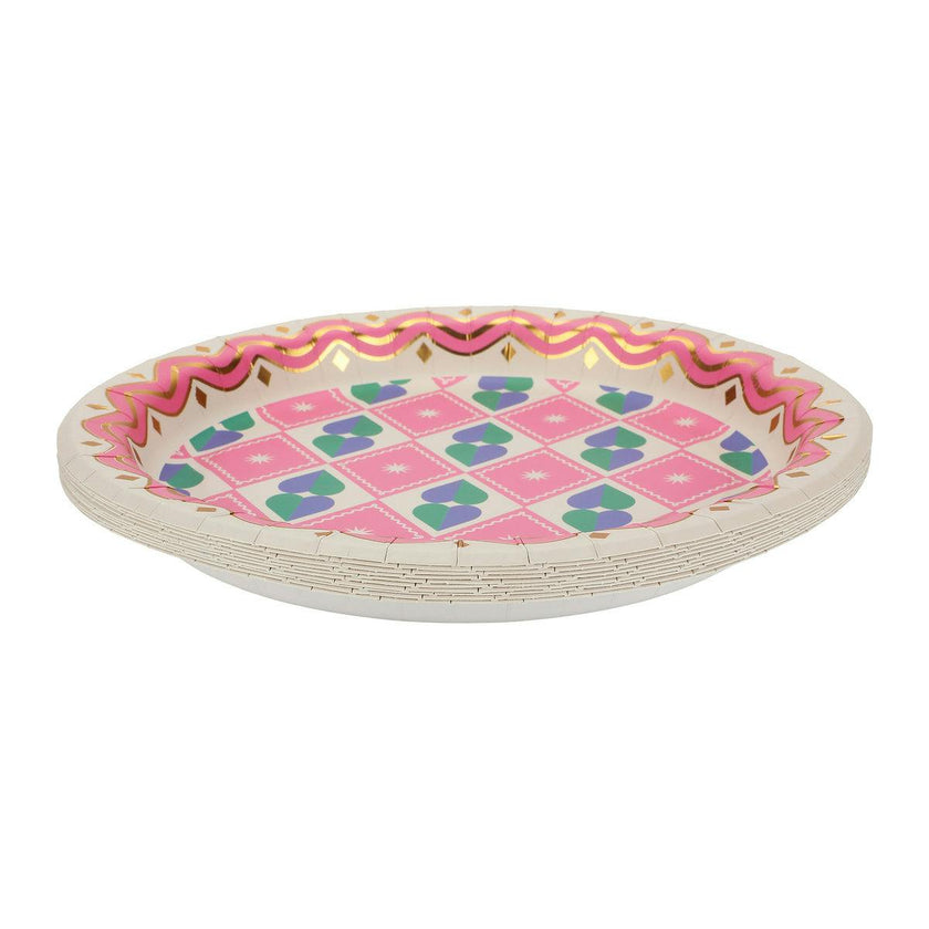 Packed Party Circus Soiree Dinner Plates 10ct - Gold Foil Colorful Party Dinner Plates, 10 Inch, 400 GSM for Circus and Carnival Celebrations