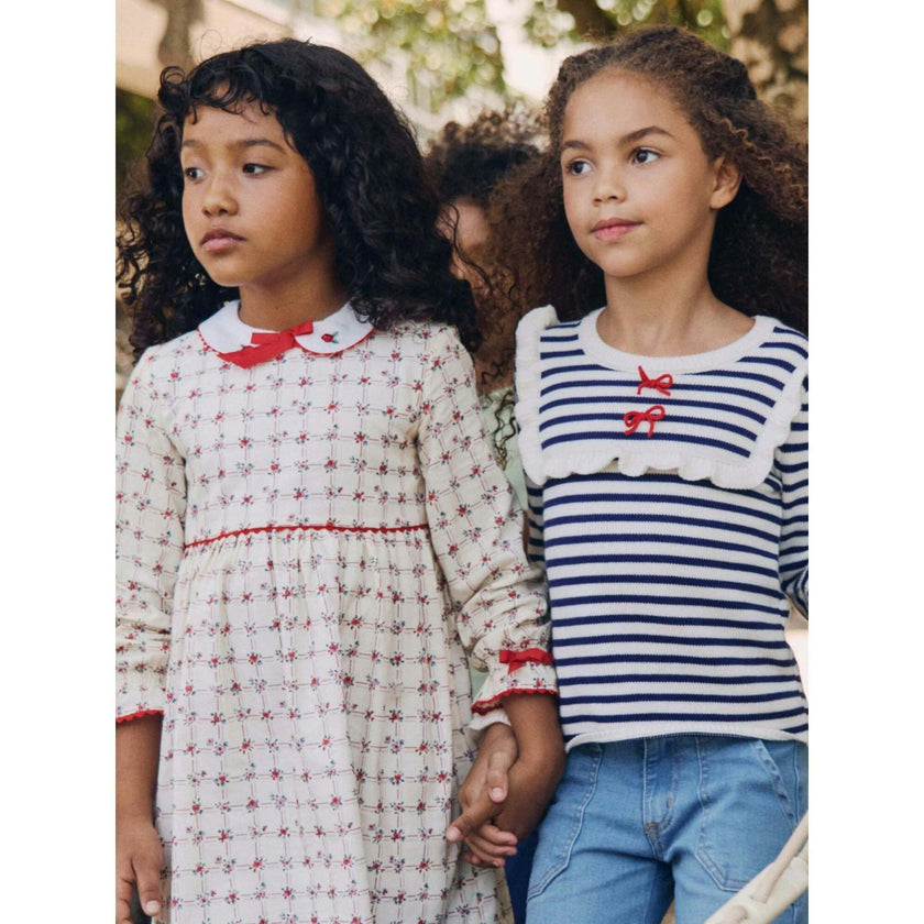Red Grid Floral Selena Girl Dress